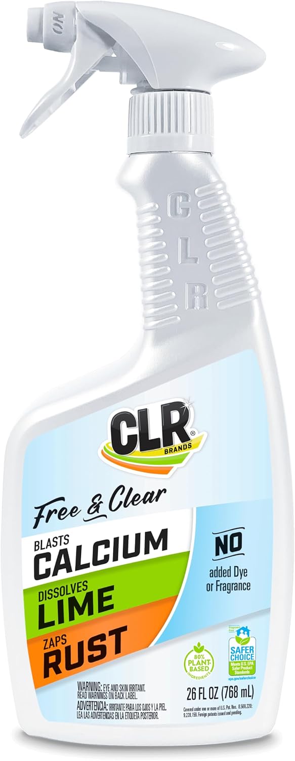 CLR calcium, lime and rust remover for hard water stains on windows